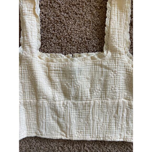 Forever 21 Butter Yellow Floral‎ Flower Lace Crop Top Festival Boho Shirt Small - Picture 9 of 10